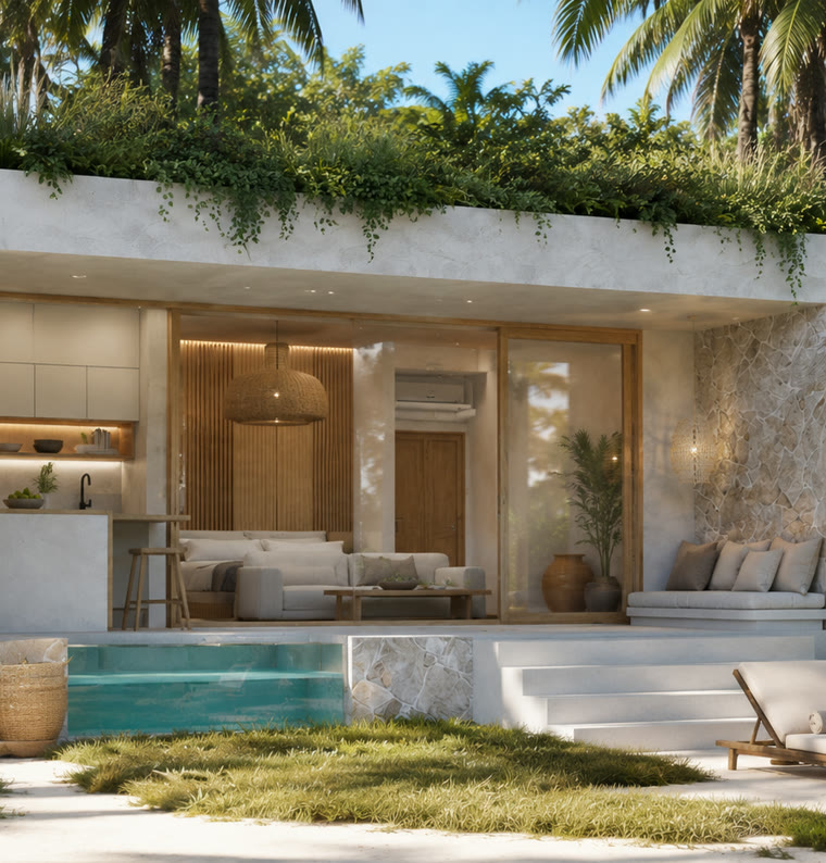 Mentawave villa open-plan living area